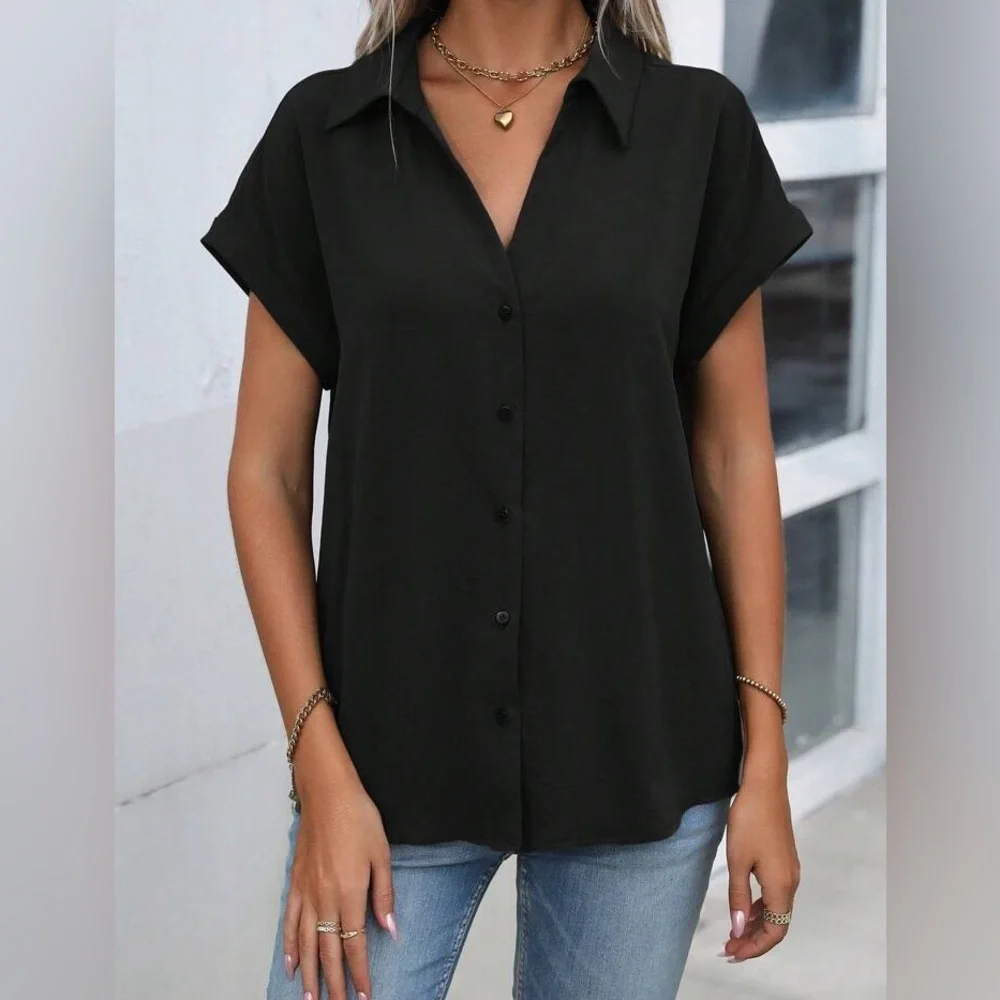 SHEIN Lune Classic‎ Black Button-Up Women's Blouse size Small - Picture 3 of 6